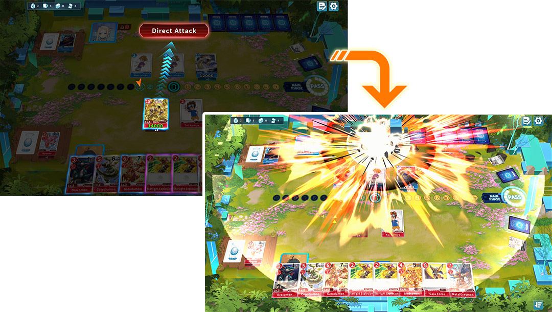 A card-battle screen from the promo